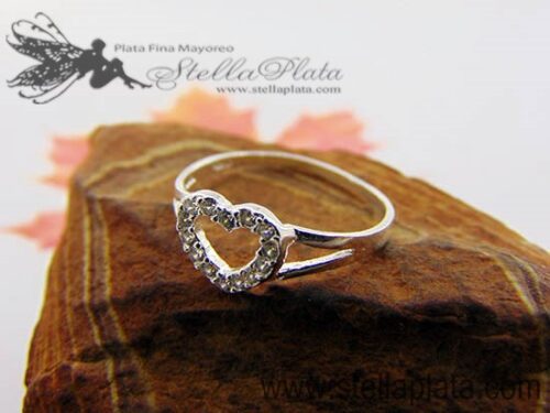 anillo calado corazon zirconias transparente plata 925