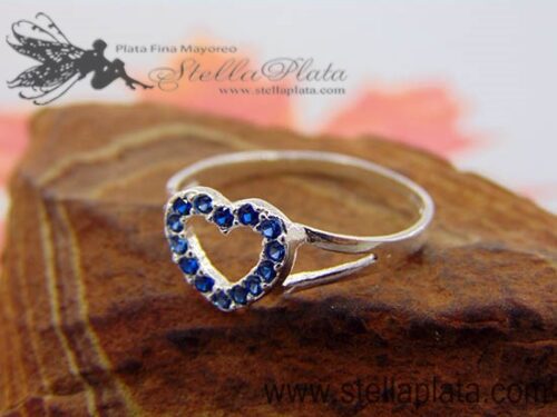 anillo calado corazon zirconias azul electrico plata 925